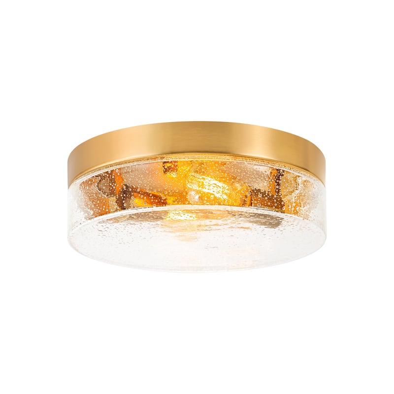 2-Light Modern Farmhouse Dome Clear Seeded/Bubble Glass Flush Mount Light