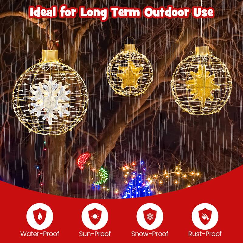 Gymax 3 PCS Pre-Lit Lantern Balls w/ 732 Bright LED Lights Zip Ties & - Gold - See Details