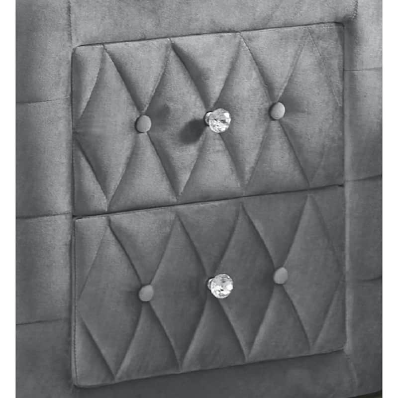 1pc Oval Faux Marble Top Nightstand 2- Drawers Storage Button Tufted Faux Crystal Tufted