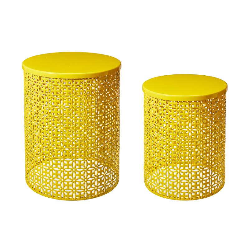 Glitzhome Set of 2 19.25"H & 16.5"H Multi-functional Metal Outdoor Table Garden Stool