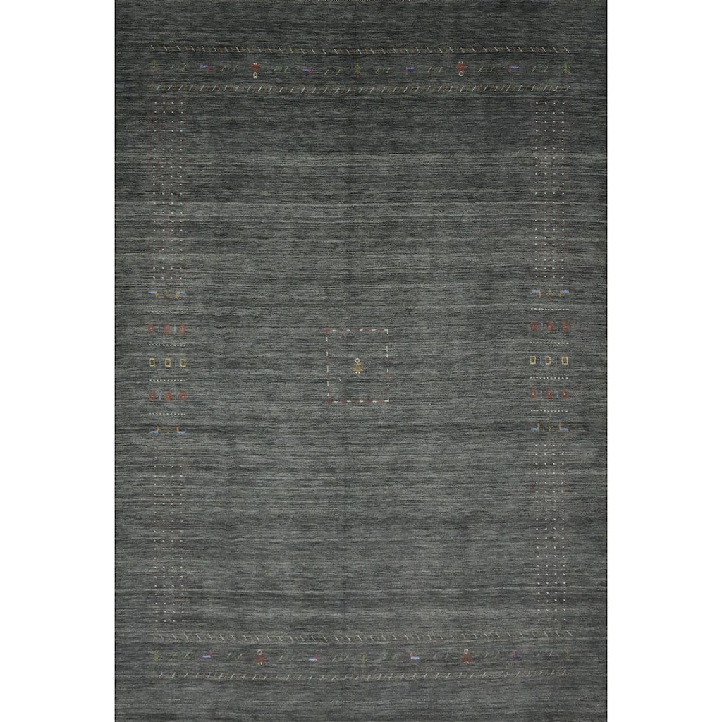 Hand Knotted Oriental 100% Wool Carpet Tribal Animal Pictorial Greys & Charcoal Gabbeh Area Rug - 12' 5'' X 9' 8''