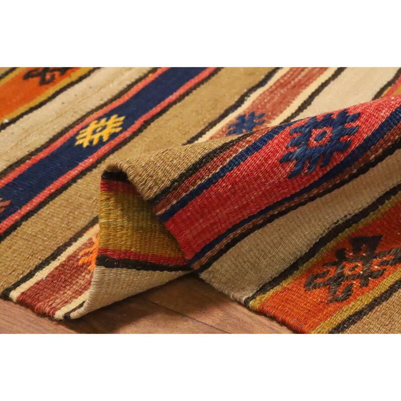 Hand Woven Oriental 100% Wool Carpet Southwestern Tribal Multi-Colored Kilim Area Rug - 7' 10'' X 4' 9''
