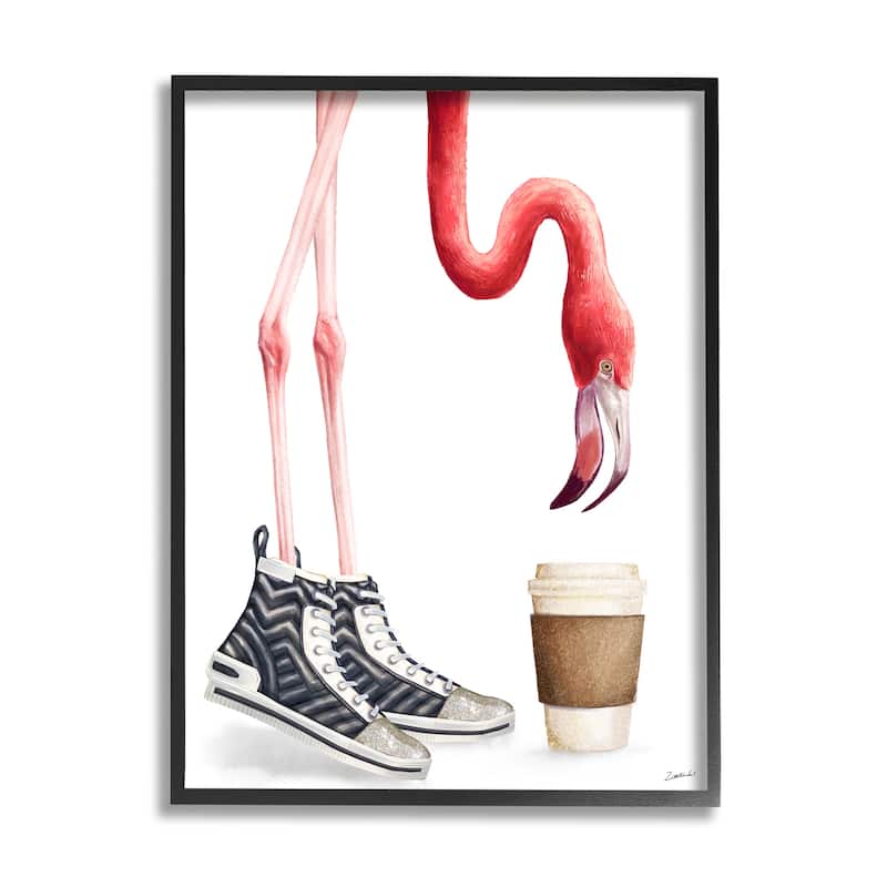 Stupell Fashion Quilted Shoe Glam Pink Flamingo Coffee Cup Framed Wall Art
