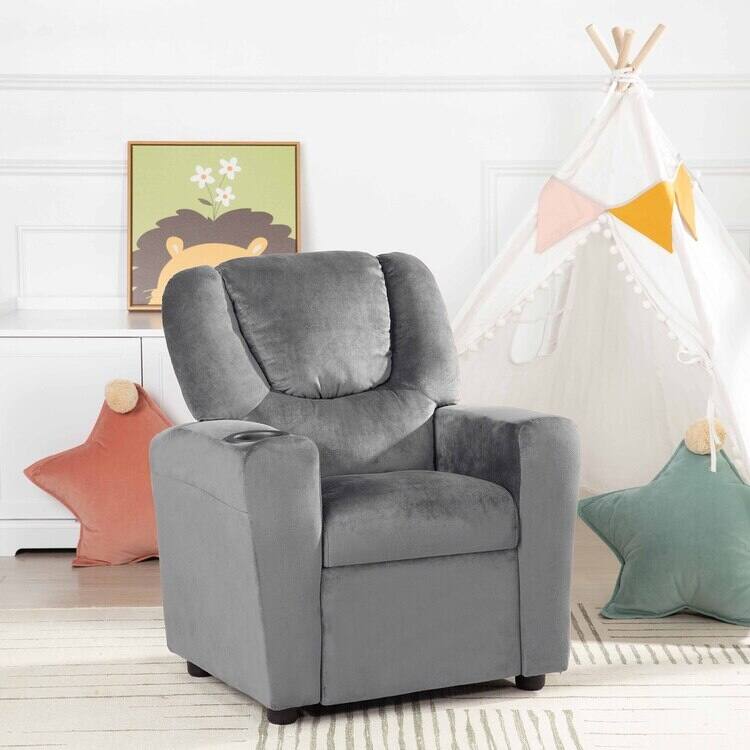 Pushback Kids Recliner Chair with Footrest & Cup Holders - Ultimate Comfort for Toddlers - Gray,Microfiber