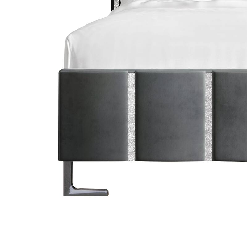 CraftPorch Luxurious Crystal Diamond Strip Velvet Upholstered Bed