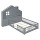 preview thumbnail 31 of 37, Wooden Floor Platform Bed with House Shape Storage Wingback Headboard, House Bed with USB, Window and Bedside Drawers