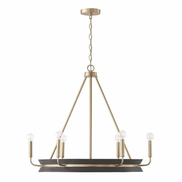 slide 2 of 5, Finn 6-light Hanging Chandelier Black Stain & Matte Brass