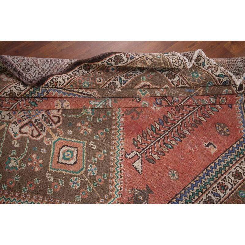 Tribal Geometric Shiraz Persian Vintage Area Rug Handmade Wool Carpet - 6'8"x 9'9"
