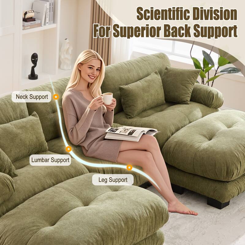 118'' Large U Shape Sofa Velvet Modular Sofa with 2 Ottomans for Living Room