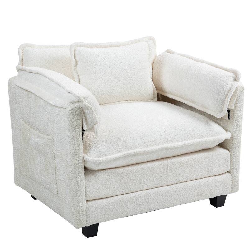 Boucle Oversized Sofa with Ottoman, Double Deep Cushion, Thick Armrests, and High-Resilience Sponge