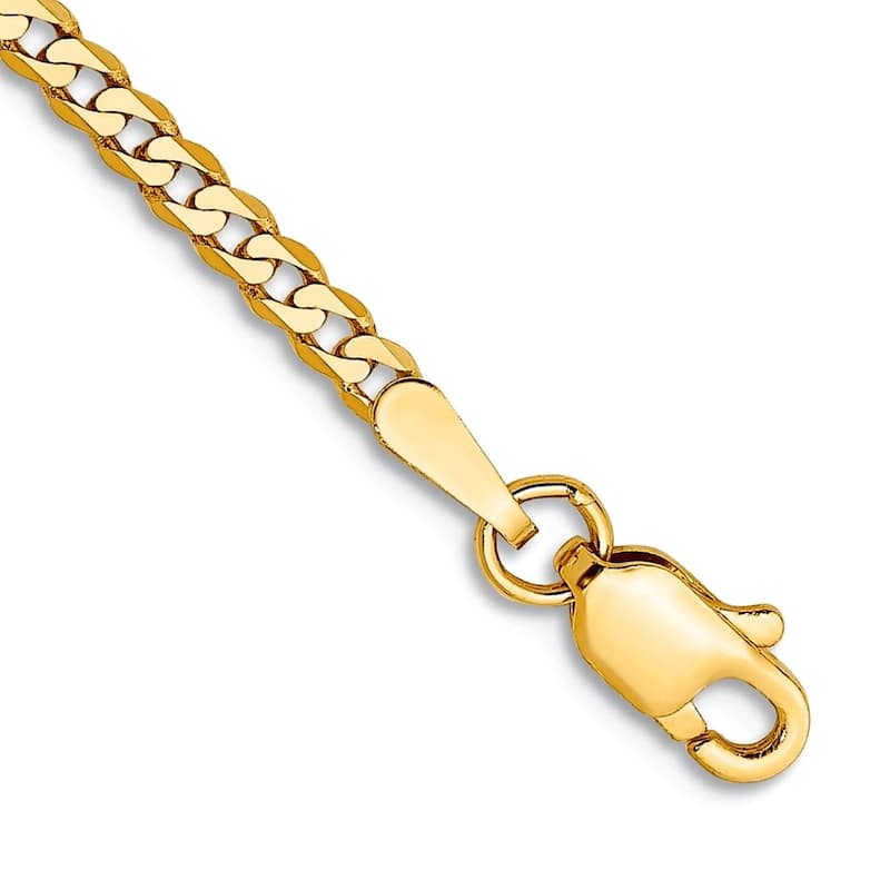 Curata Solid Yellow or White Gold 10" 2.2mm Beveled Curb Chain Anklet - 10k or 14k - 14k-Yellow - Yellow