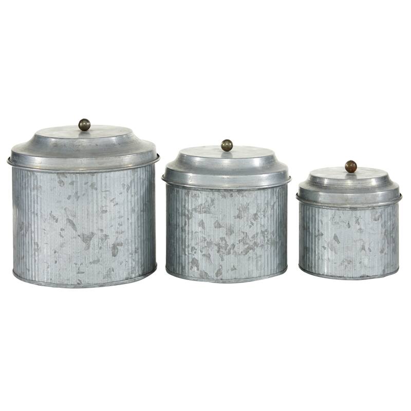 Silver Metal Galvanized Living Room Decorative Jars (Set of 3) - S/3 8",7",6"H