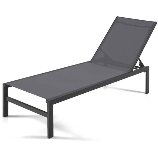 6-Position Chaise Lounge Chairs with Rustproof Aluminium Frame - 60.5"-78" x 25" x 39.5"-25.5" (L x W x H) - Gray