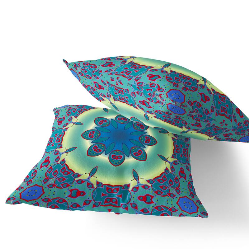 HomeRoots Set of Two 16" X 16" Green and Red Blown Seam Floral Indoor Outdoor Throw Pillow - 16.00' X '16.00' X '5.00