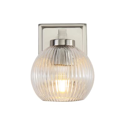 Elliott 1-Light Vanity Light in Pewter with Ribbed Clear Shade - Silver