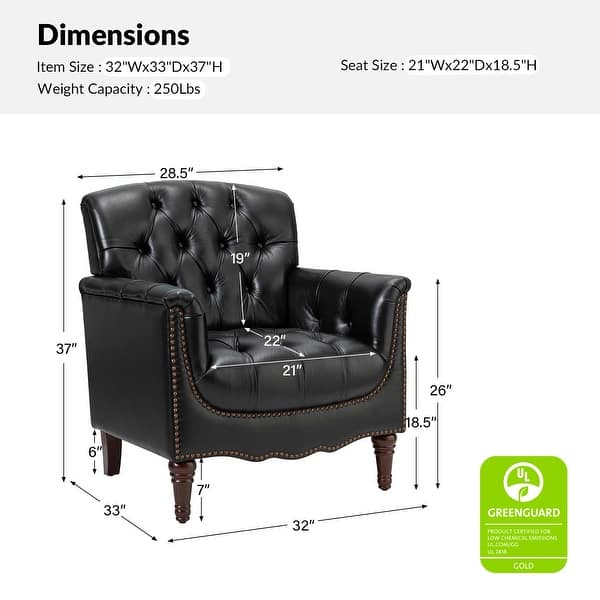 dimension image slide 6 of 9, HULALA HOME Wemer Traditional Genuine Leather Armchair with Tufted Back