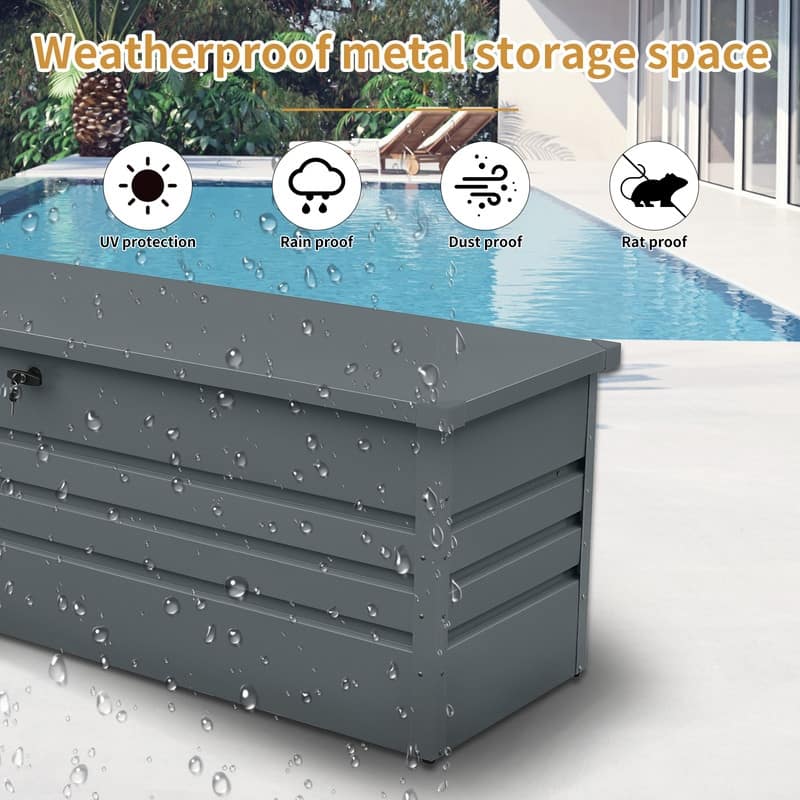 260 Gallon Deck Box Waterproof, Outdoor Storage Box, 260 Gallon Outdoor Storage Box, Metal Deck Box