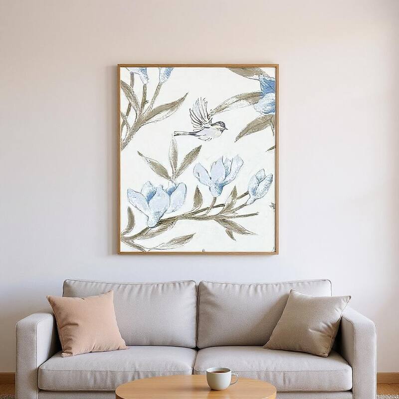 HomeRoots Set Of Two Blue Flower Beauty Brown Framed Wall Art - 21.00 in. x 33.00 in.  x 1.00 in.