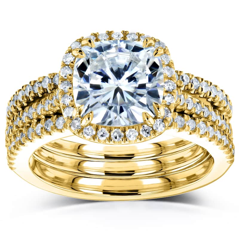 Kobelli 2.40 Carat Lab Grown Diamond Certified 14k Solid Gold Cushion-cut Near Eternity Capri 3pc Bridal Set (EF/VS) - Yellow - 11