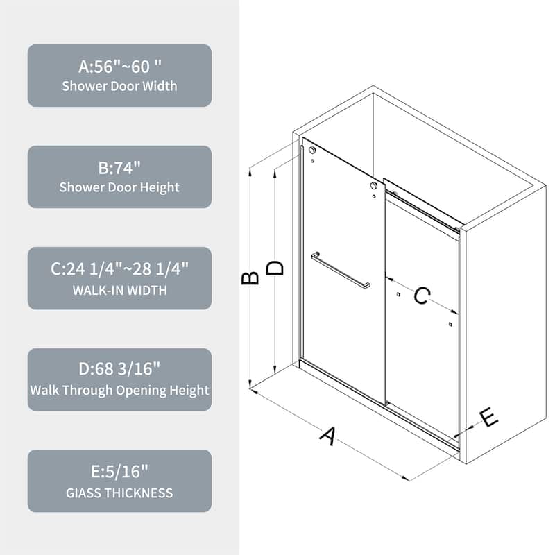 Bypass Sliding Shower Door with 5/16" Tempered Glass