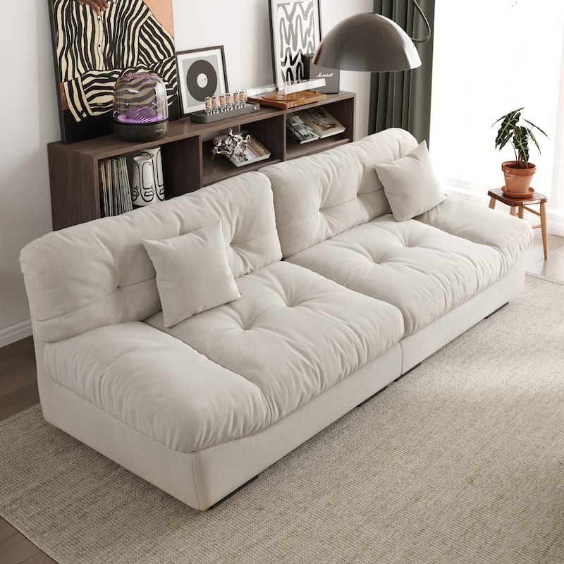 105" Suede Fabric Sectional Sofa Cloud Shape Couch for Living Room - Beige