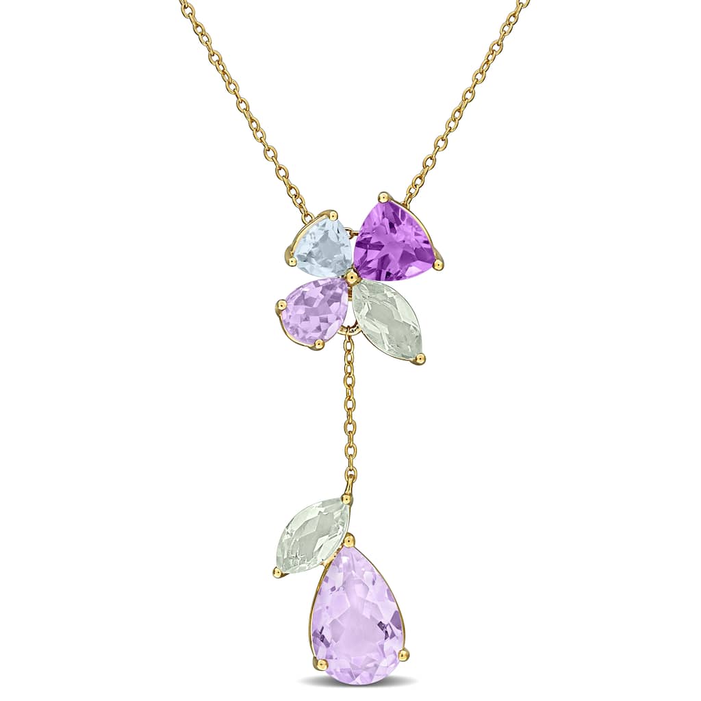 Miadora 9 1/2ct TGW Multi-Gem Drop Necklace Yellow Silver - 17 in