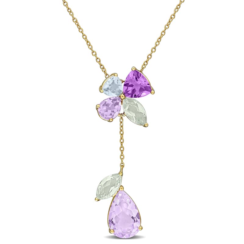 Miadora 9 1/2ct TGW Multi-Gem Drop Necklace Yellow Silver - 17 in