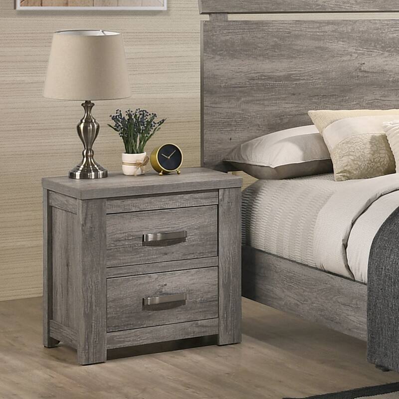 Roundhill Furniture Floren Contemporary Weathered Gray Wood Bedroom Set, Panel Bed, Dresser, Mirror, Nightstand