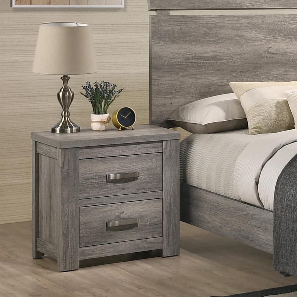 Roundhill Furniture Floren Contemporary Weathered Gray Wood Two-Drawer Nightstand