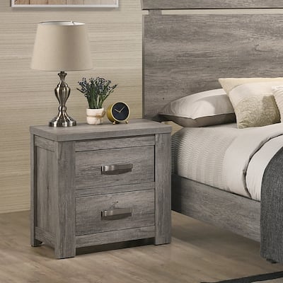 Modern Two-Drawer Wood Nightstand in Weathered Gray - 24.41"x16.65"x24.49"