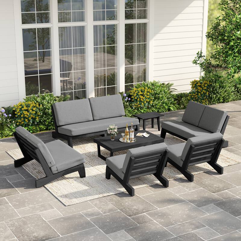 Casual Teak Wood Large 7-Piece Outdoor Patio Conversation Set