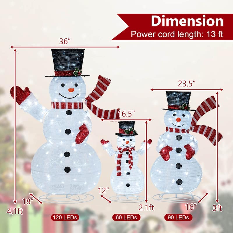 Costway 3PCS Pre-Lit 3D Snowman Set with 270 LED Lights for Home Lawn - as pic shows - See Details