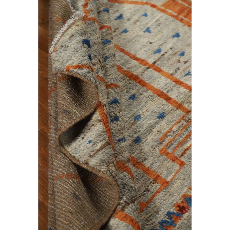 Moroccan Oriental Area Rug Hand-Knotted Grey Wool Carpet - 6'8" x 9'10"