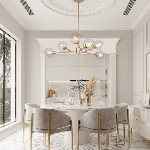 Modern Contemporary Gold Dining Room Lights, 6-Light Sputnik Chandelier for Living Room - D 28" x H 65''