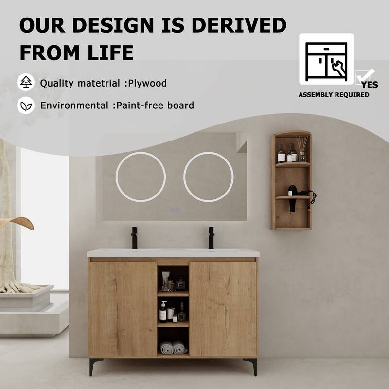 48" Freestanding Bathroom Vanity With Double Sink and Storage Rack, Soft Close Doors