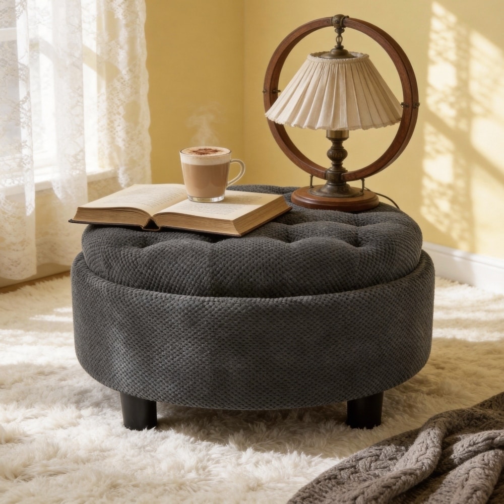 Tufted Fabric Ottoman Table with Storage