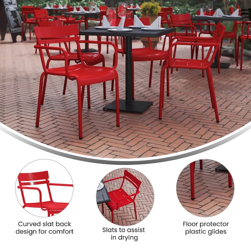 2PK Modern Commercial Grade 2 Slat Indoor/Outdoor Steel Stack Chairs