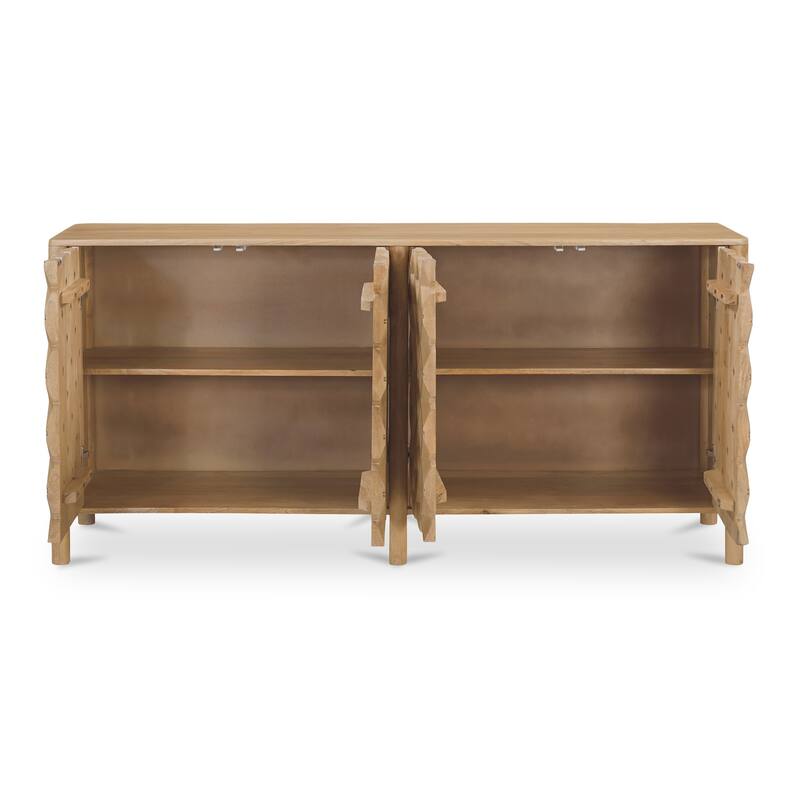 NADAAL STUDIOS Talric Sideboard, Hand-Carved Dimensional Front in Solid Mango Wood with Push-to-Open Doors, Natural