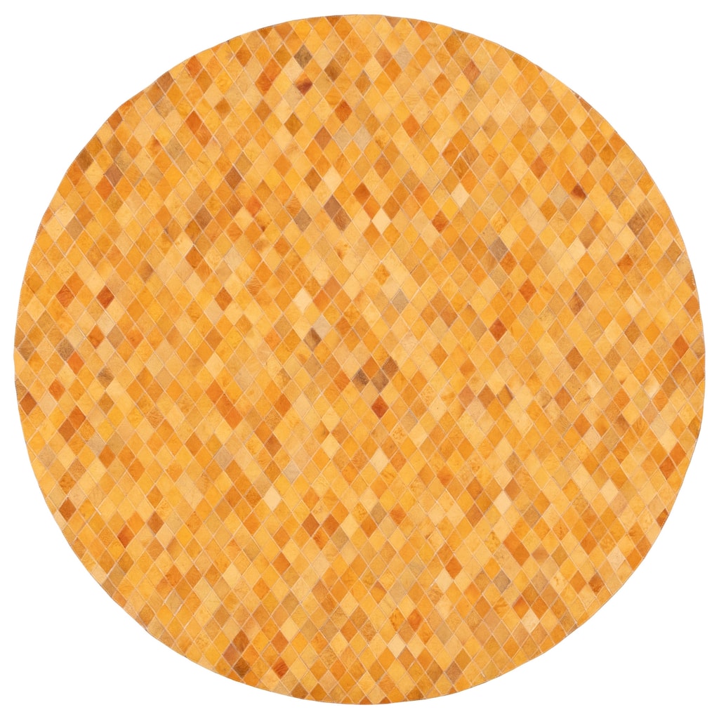 ECARPETGALLERY Handmade Cowhide Patchwork Orange Leather Rug - 7' x 7'