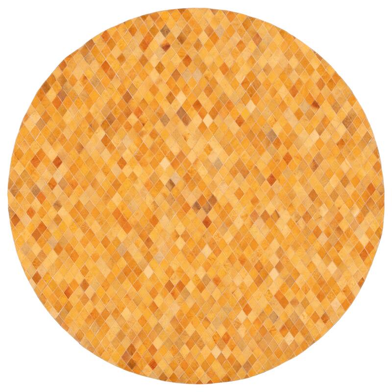 ECARPETGALLERY Handmade Cowhide Patchwork Orange Leather Rug - 7' x 7'