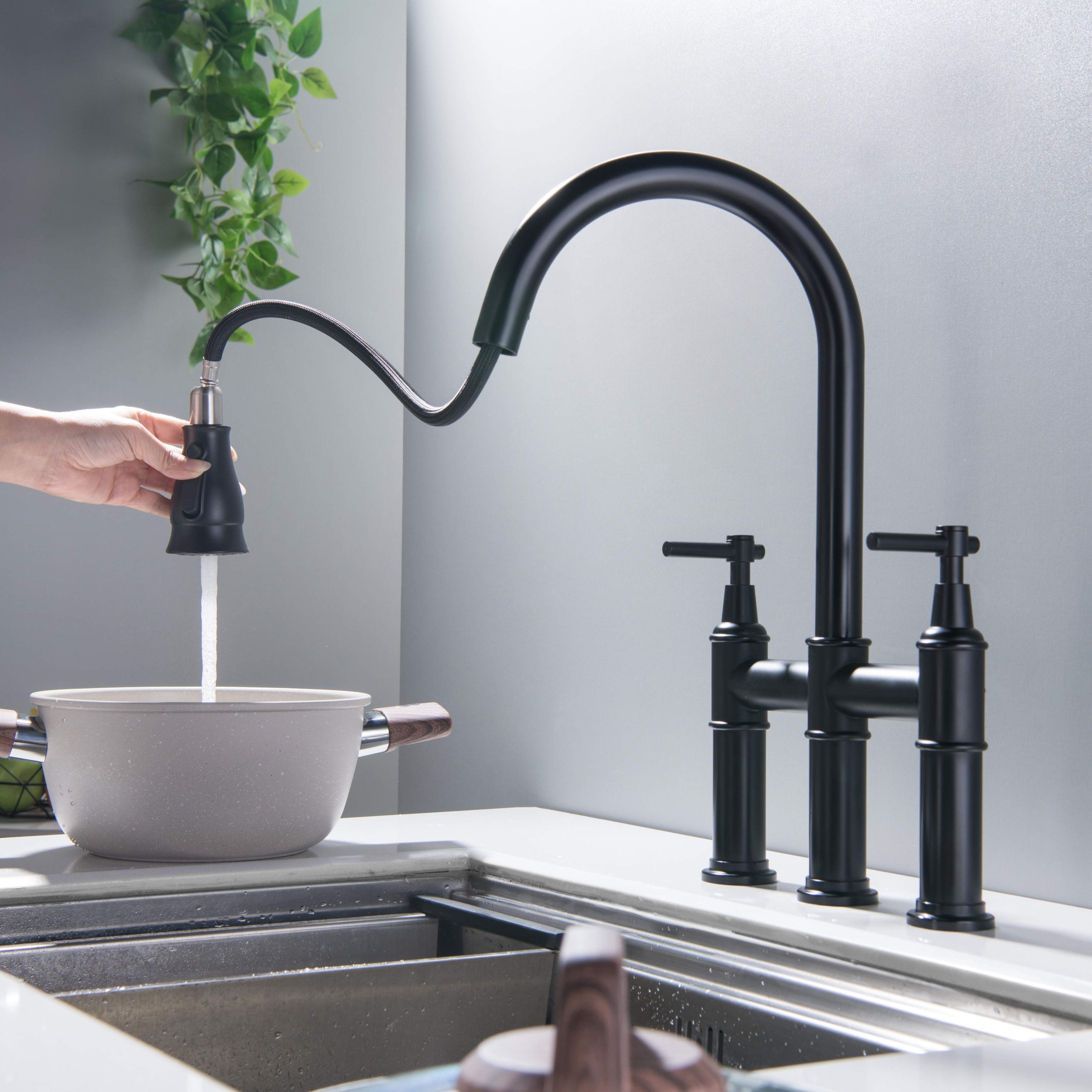 Antique 3-Way Pull Down Bridge Rotatable Kitchen Faucet with ...