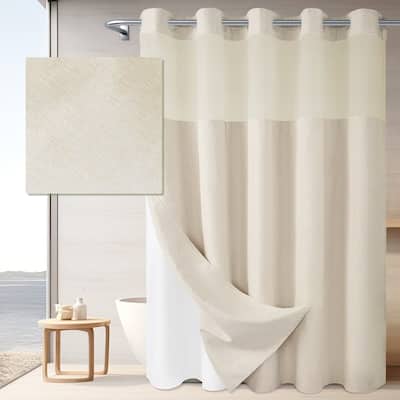 No Hook Linen Texture Shower Curtain with Snap-in Liner