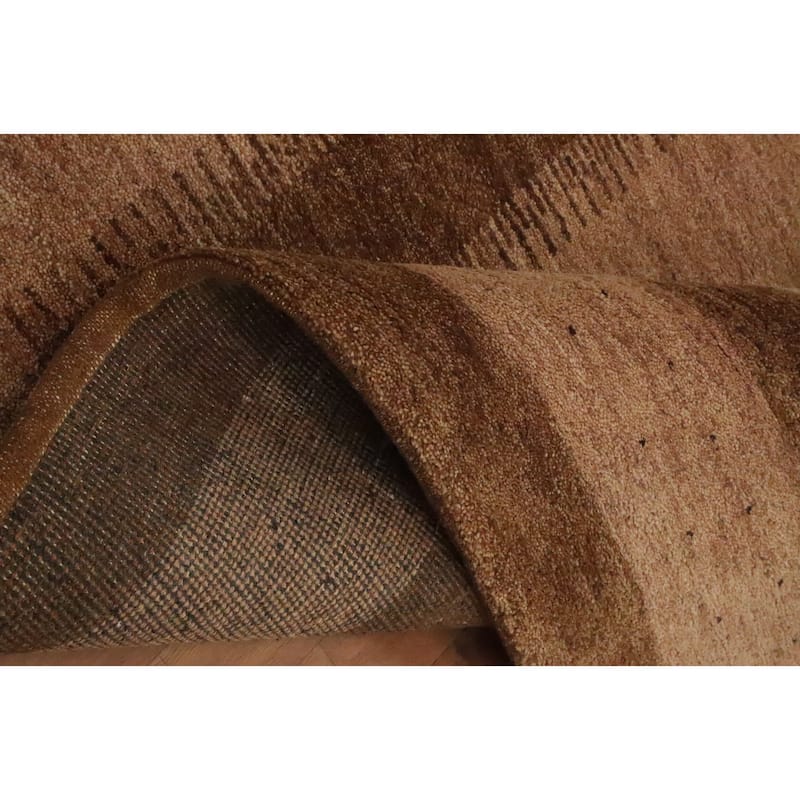 Hand Knotted Oriental 100% Wool Carpet Modern Geometric Brown Gabbeh Area Rug - 7' 11'' X 5' 7''