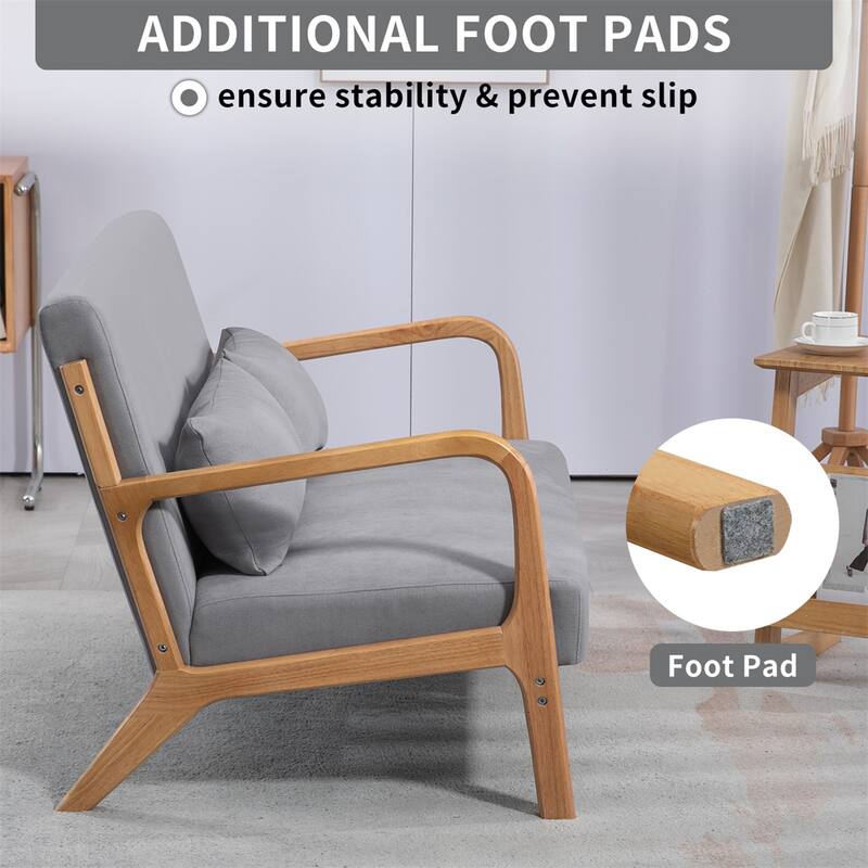 2 Seat Accent Sofa with Solid Wood Armrest and Feet