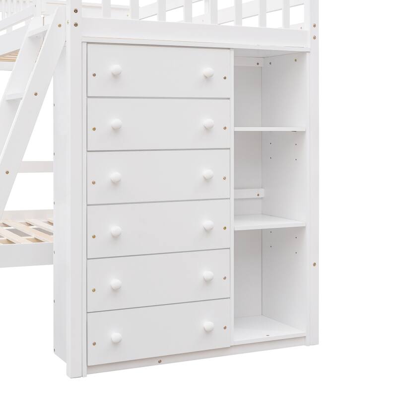 Twin over Full Bunk Bed with Six Drawers and Flexible Shelves
