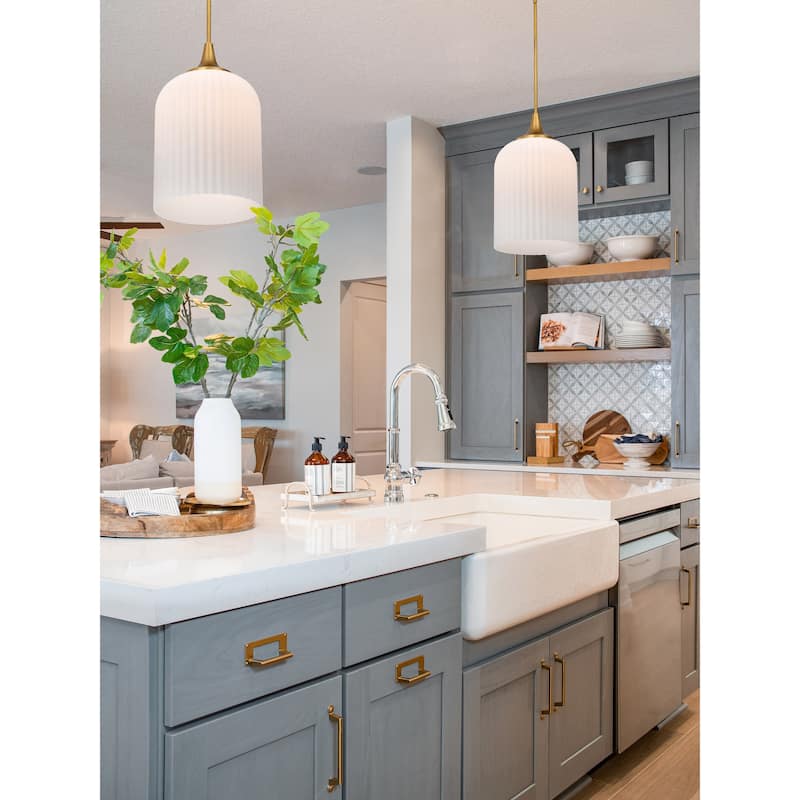 Solara Pendant Natural Brass Finish Frosted Ribbed Glass - Natural Brass