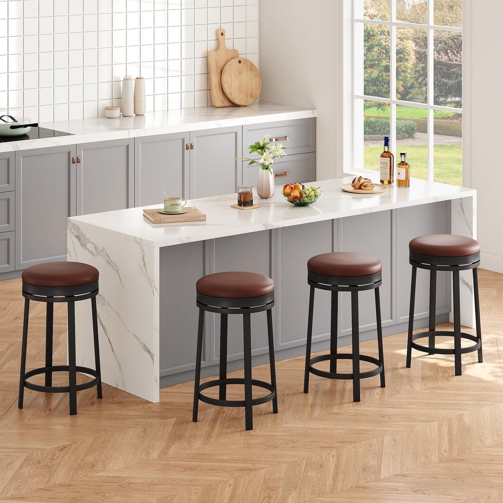 Swivel Bar Stools, Set of2/ 4 Bar Chairs, 61 cm High Kitchen Counter Stools with Faux Leather Seat and Sturdy Metal Frame