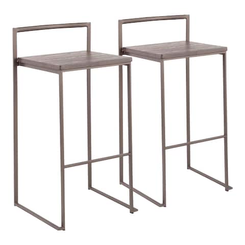 Carbon Loft Yadriel Industrial Stackable Brown Wood and Metal Bar Stool