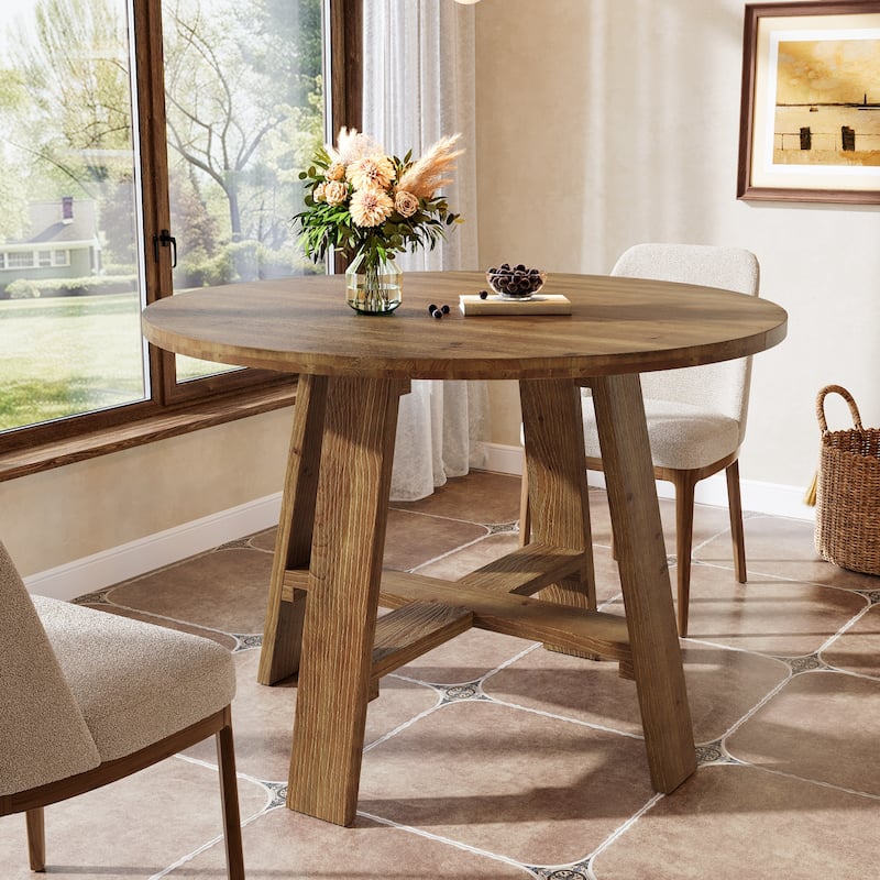 39.4" Round Dining Table, Solid Wood Farmhouse Kitchen Table - Brown
