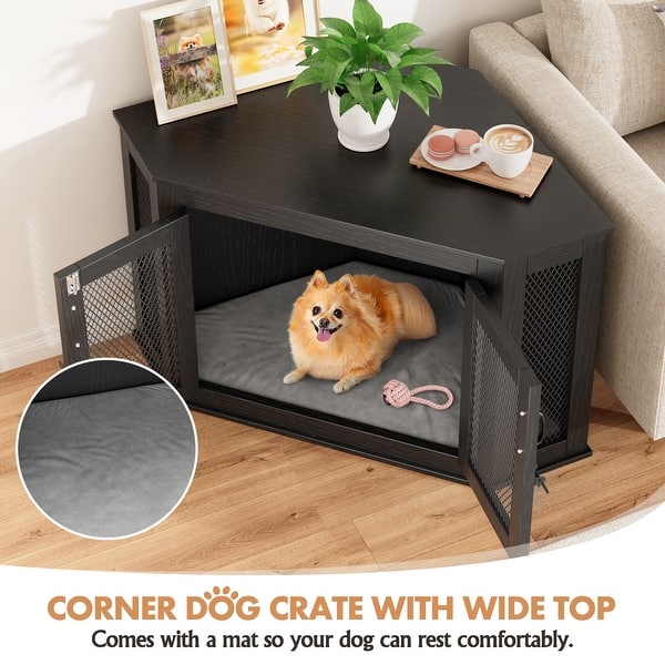 Corner Dog Crate Dog Kennel with Cushion Indoor Dog Crate Cage Bed
